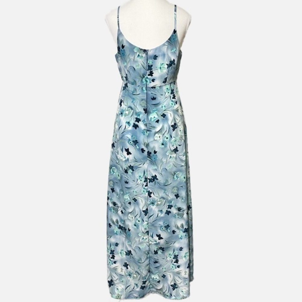 Next Up Vintage Juniors Y2K Blue Floral Maxi Spaghetti Straps Dress - Picture 2 of 9